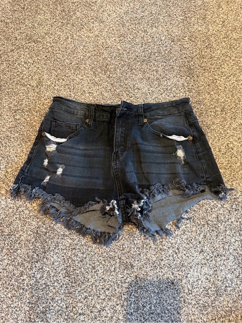 High-Rise Distressed Black Denim Shorts